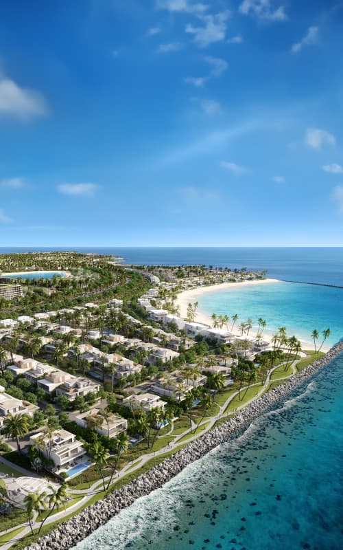 Bay Villas render, contemporary three-storey beachfront villas with terraces on Dubai Islands