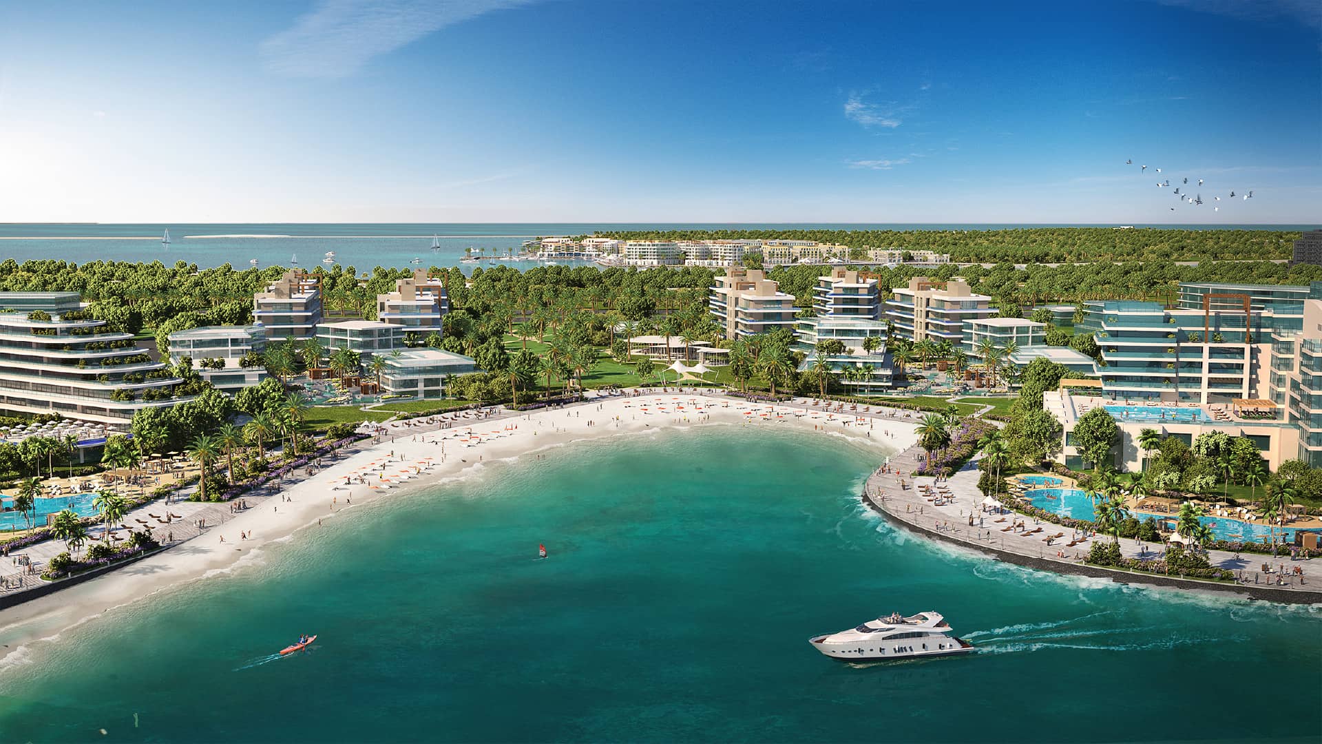 Aerial view of the Dubai Islands archipelago by Nakheel, five islands with beaches and marinas off the Deira coastline